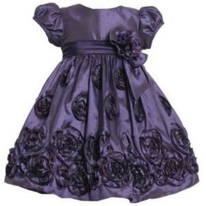 BRAND NEW BONNIE JEAN EGGPLANT ROSETTE GIRLS DRESS